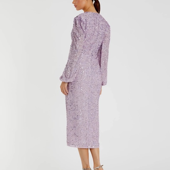 Mac Duggal Sparkling Lavender Long Sleeve Dress - Picture 3 of 3